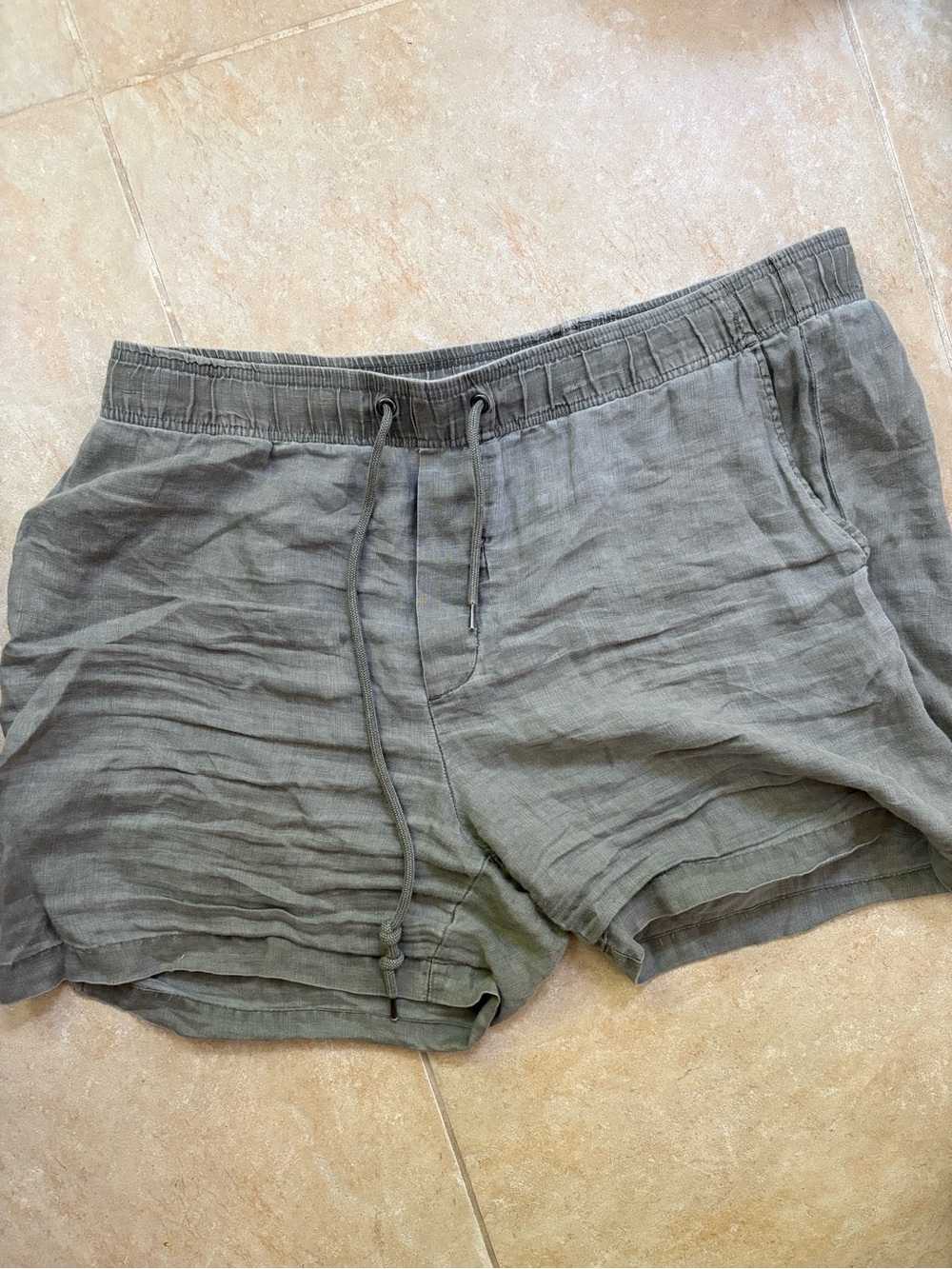 James Perse Olive Drawstring Linen Shorts